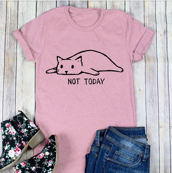 Not today lazy cat light pink t shirt - Picture 4 of 4